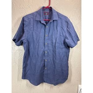 UNTUCKit Cameron Navy SS Mens Navy Blue Linen‎ Short Sleeve Button Shirt Medium